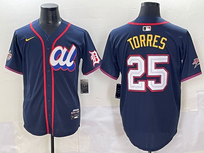 Men 2025 Detroit Tigers 25 Torres Blue All star Blank Blue Nike MLB Jersey style 2